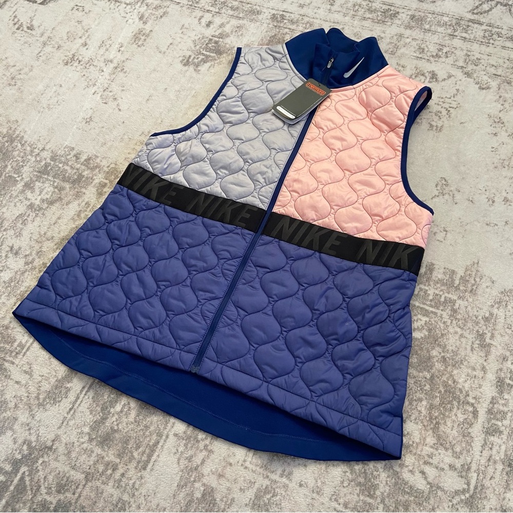 NWT Women’s Nike Aerolayer Quilted‎ Running Vest Pink Grey Navy Size Large - Picture 8 of 16